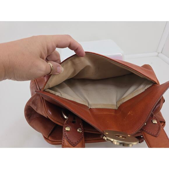 Alfani Brown Leather Satchel with Turn-Lock Closure - Picture 9 of 11